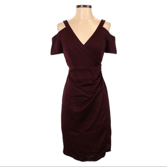 All Saints Cadia Midi Wrap Cold Shoulder Wine Burgundy Dress Size 2 - Picture 1 of 11